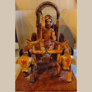Hand-Carved Wooden Bullock Cart with Farmer Figurine