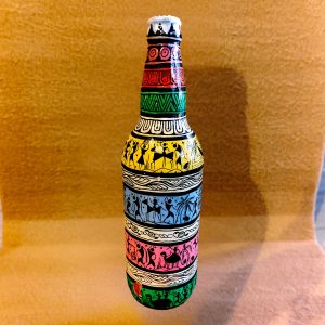 Hand-Painted Decorative Bottle – Tribal Warli Art Theme