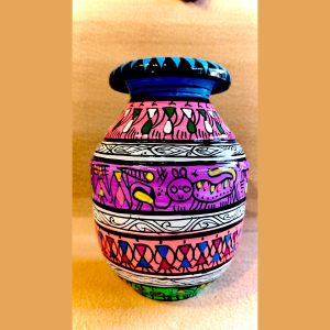 Hand-Painted Warli and Folk Art Decorative Pot