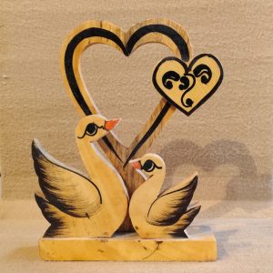 "Eternal Grace" Wooden Swan & Lovebird Showpiece