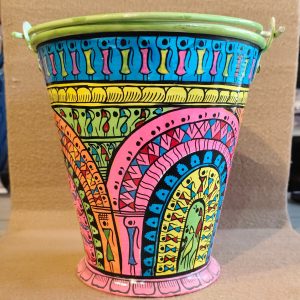 Hand-Painted Warli and Folk Art Decorative Bucket