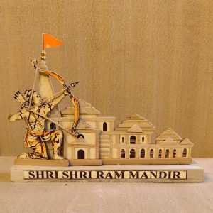 Hand-Carved Wooden Ram Mandir with Lord Rama Figurine