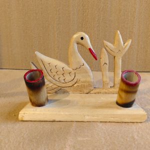 Hand-Carved Wooden Swan Desk Organizer