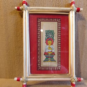 Hand-Painted Buddha Framed in a Rustic Bamboo Frame