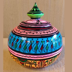 Hand-Painted Warli and Folk Art Lidded Pot
