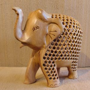 Hand-Carved Wooden Elephant with Filigree Design