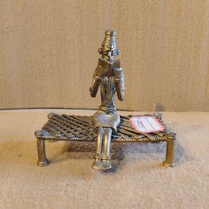 Dhokra Art Reader on Charpai Figurine or Vintage Tribal Brass Figurine