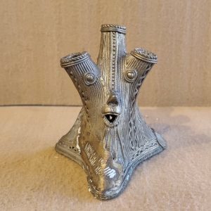 Vintage Brass Triple-Mouthed Container or Dhokra Art Ceremonial Lamp/Incense Holder