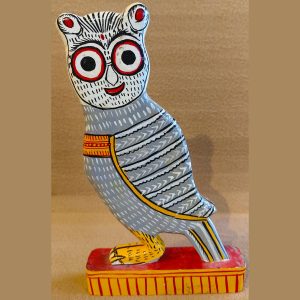 Handcrafted Wooden Painted Owl Figurine – Traditional Indian Folk Art