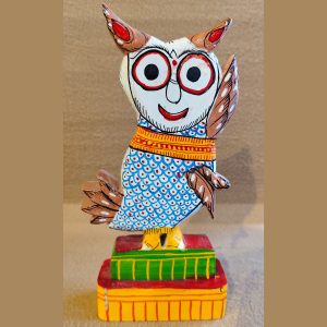 Handcrafted Wooden Painted Owl Figurine – Vibrant Indian Folk Art