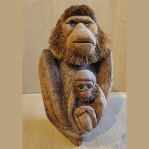Hand-Carved Coconut Shell Monkey & Baby Figurine